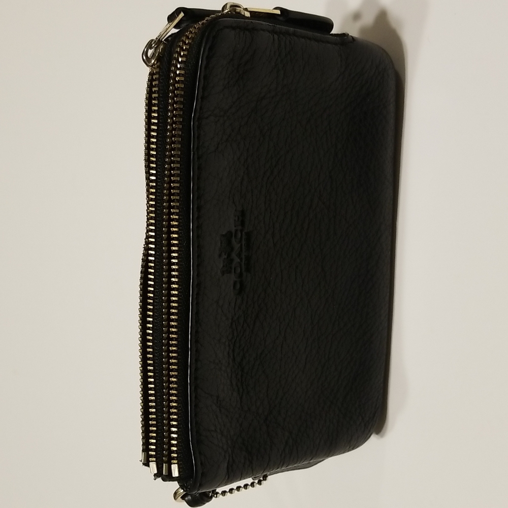 Coach wristlet purse double zippered pockets, black